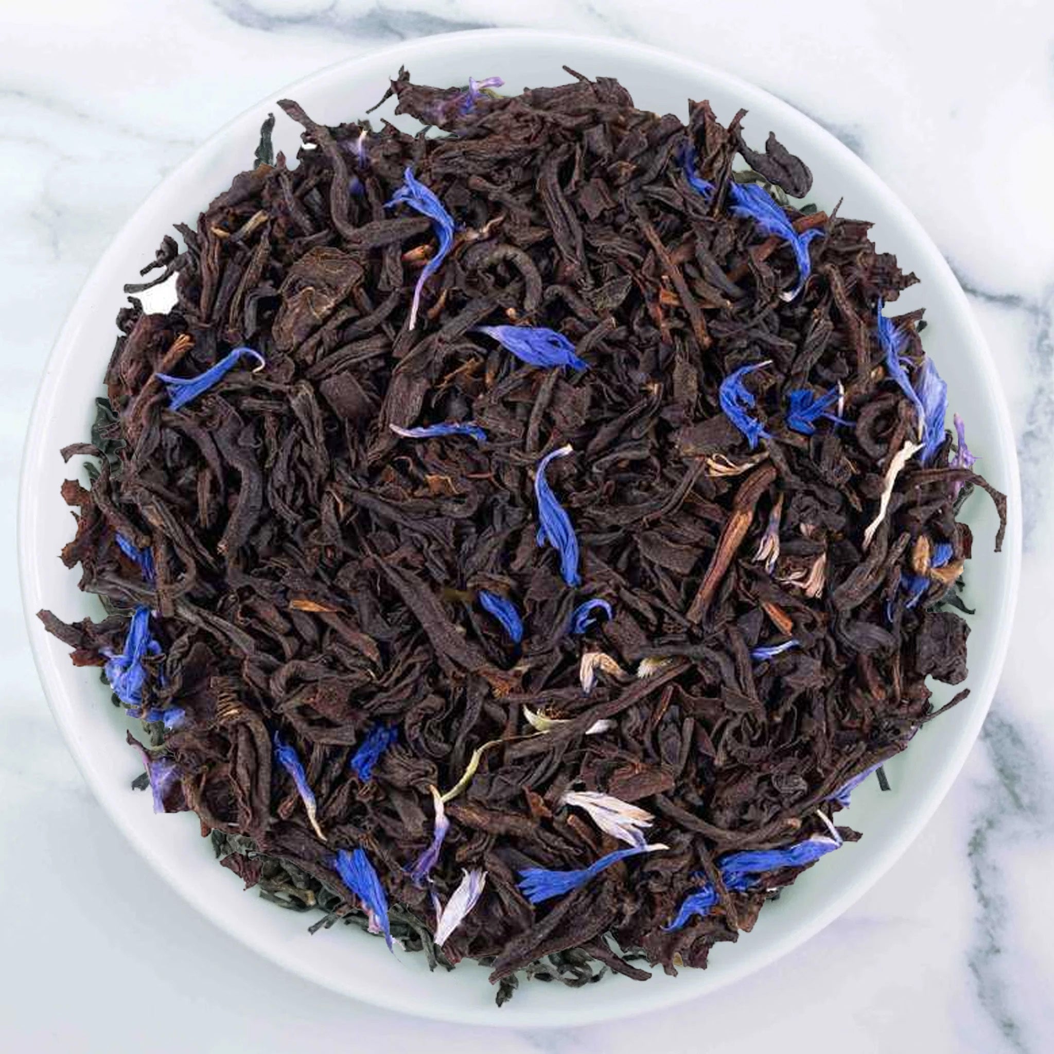 Premium Earl Grey Classic Tea loose leaf blend with Ceylon black tea, bergamot and blue cornflower petals from Johns Ceylon Tea UK
